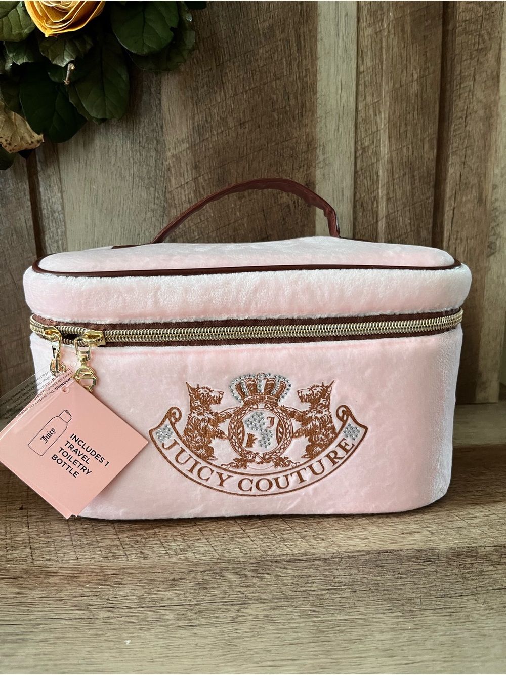 Juicy Couture Pink Velour Cosmetic Train Case Makeup Bag NWT